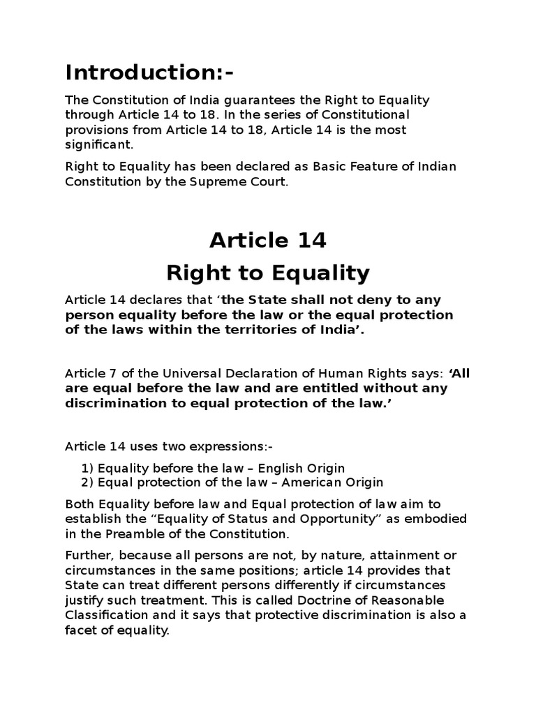 Article 14 Right to Equality European Convention On Human Rights
