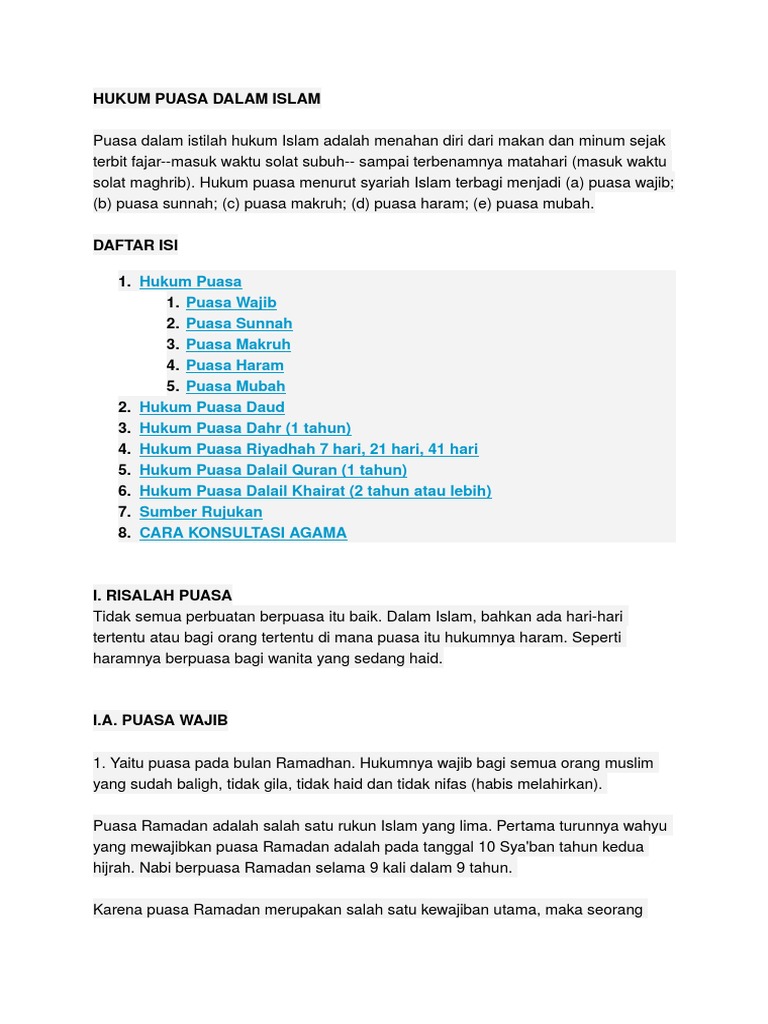 Hukum Puasa Dalam Islam | Pdf