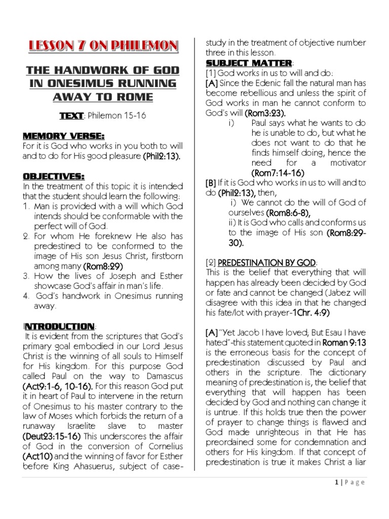 Lesson 7 On Philemon PDF Book Of Esther Epistle To Philemon