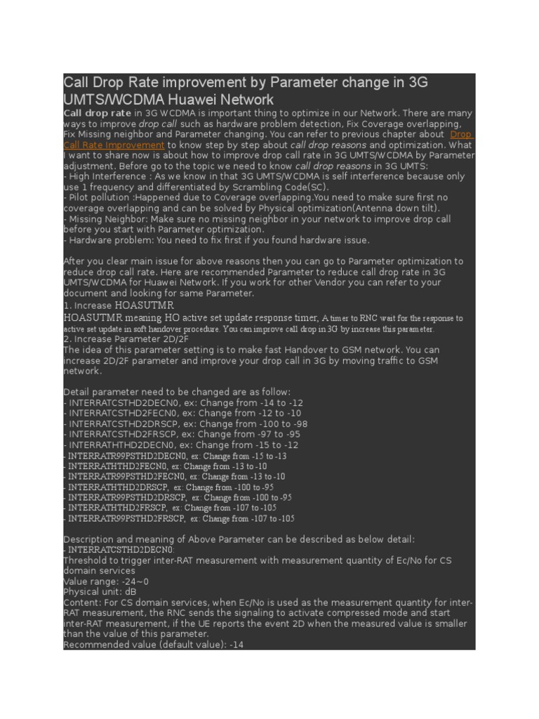 3G Call Drop Reduction via Parameters | PDF | Decibel | 3 G