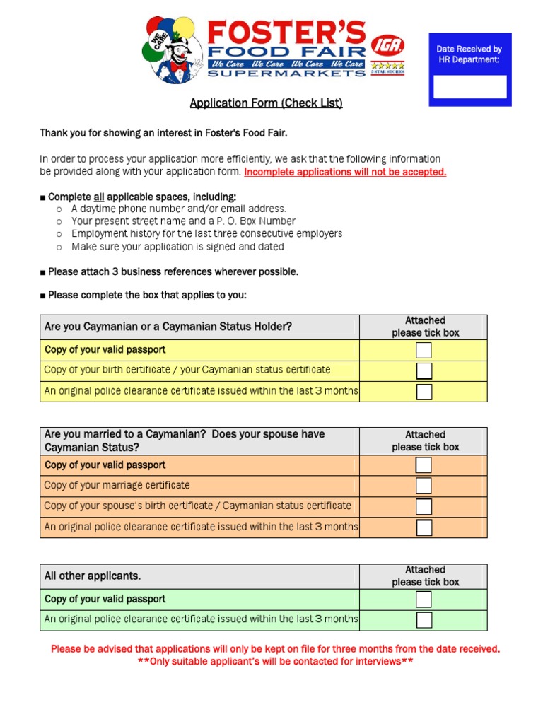 Fosters Food Fair Application Form PDF PDF Employment Government