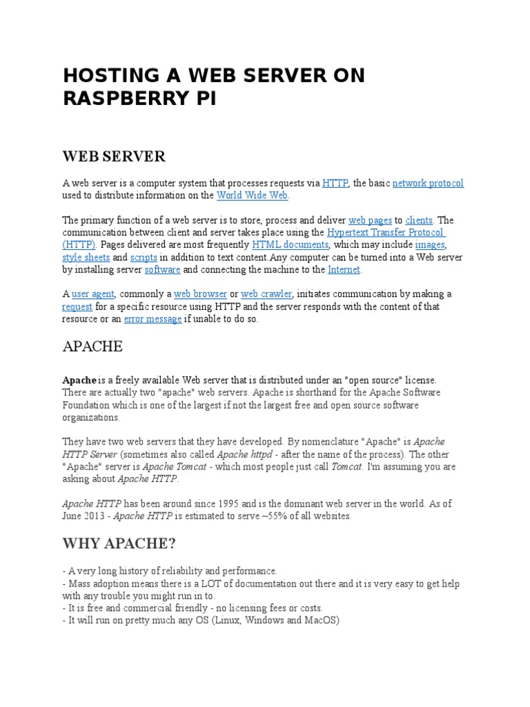 Hosting A Web Server On Raspberry Pi PDF Web Server & Web
