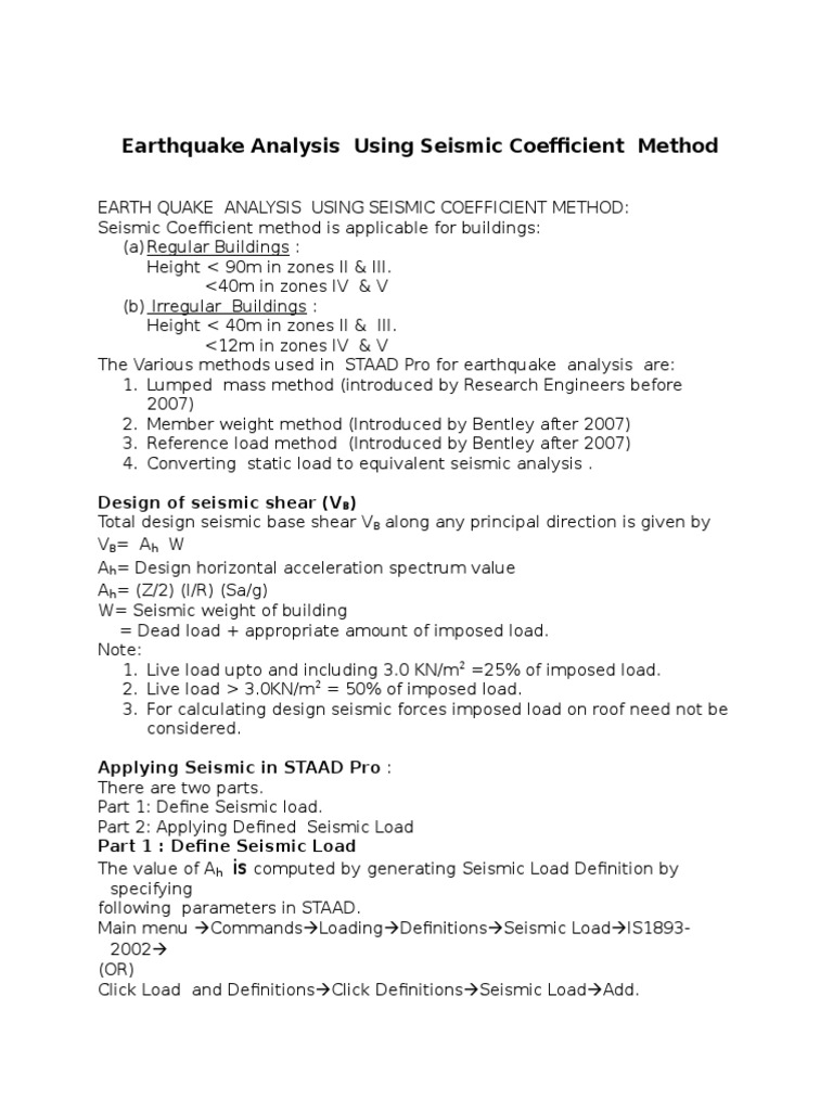 Seismic Coefficient Method for Buildings | PDF | Structural Load ...