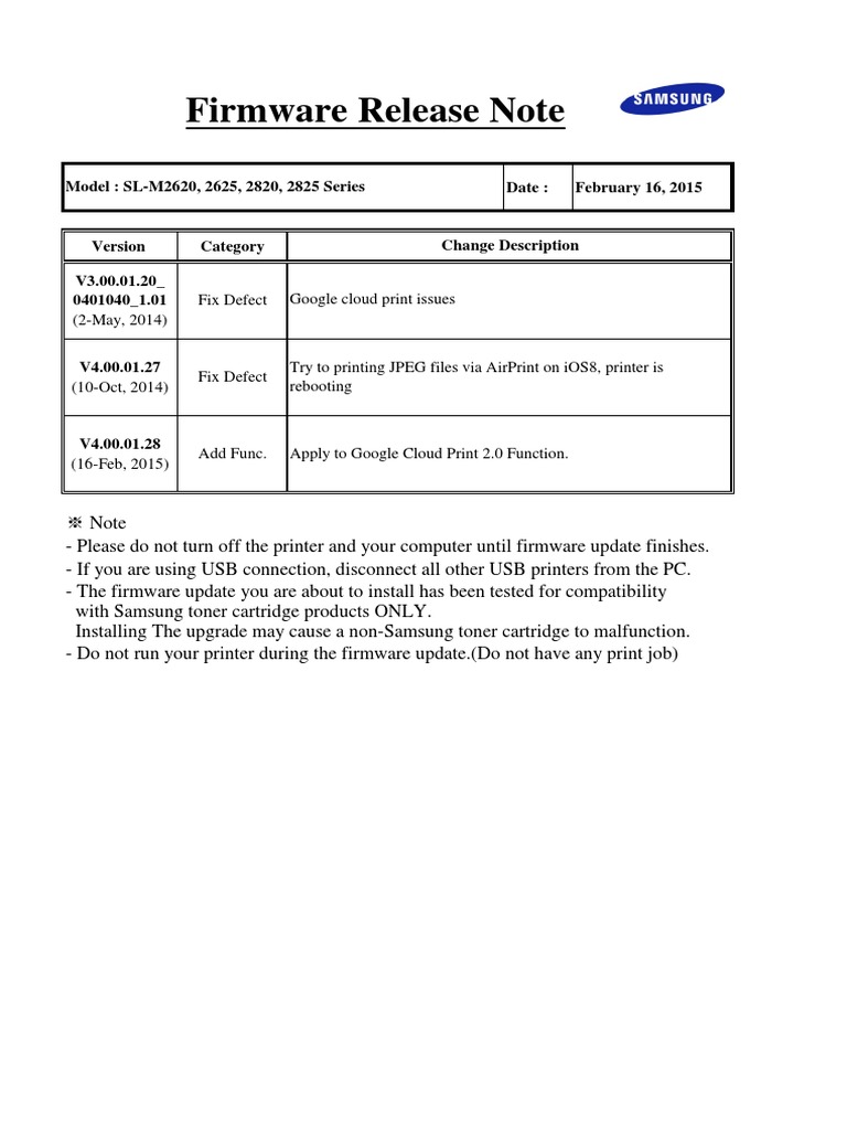 M262x 282x Release Note English | PDF