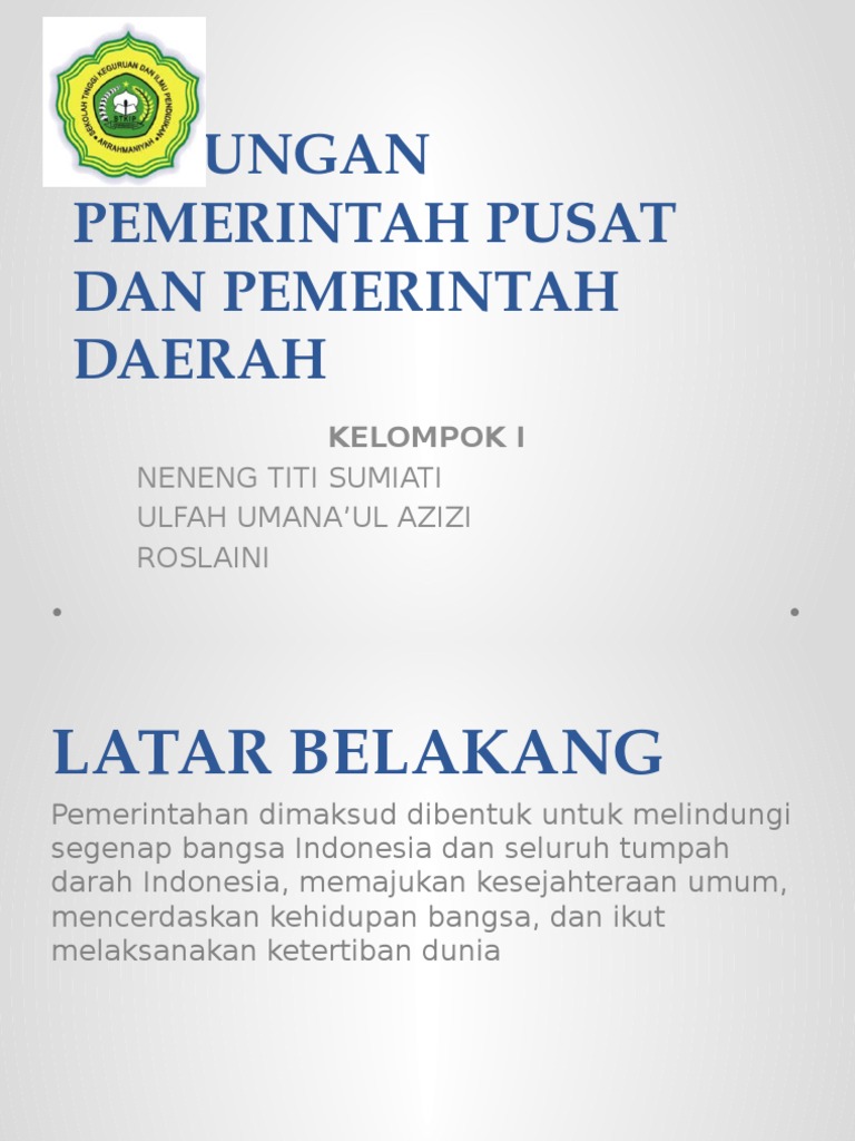 Hubungan Pemerintah Pusat Dan Pemerintah Daerah