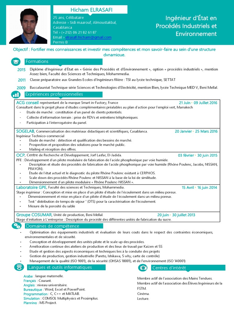 Exemple de CV ingenieur reservoir