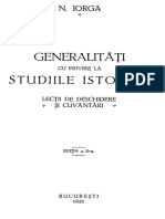 Nicolae Iorga - Generalități Cu Privire La Studiile Istorice - Lecții de Deschidere Și Cuvântări PDF