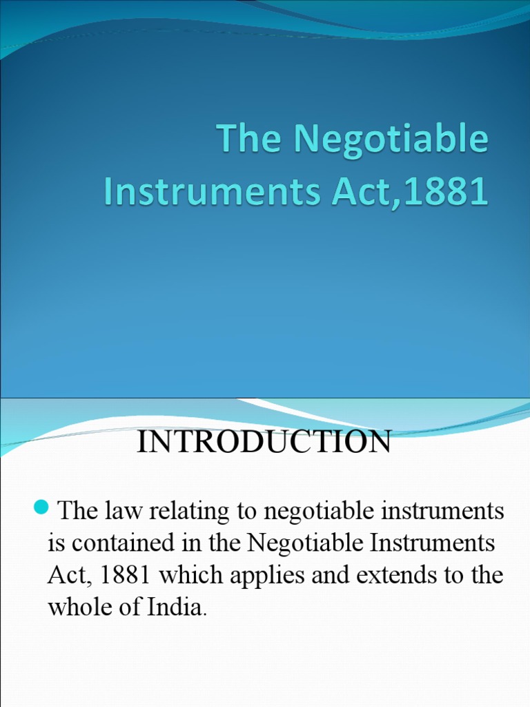 Features of Negotiable Instruments Act | PDF | Negotiable Instrument ...