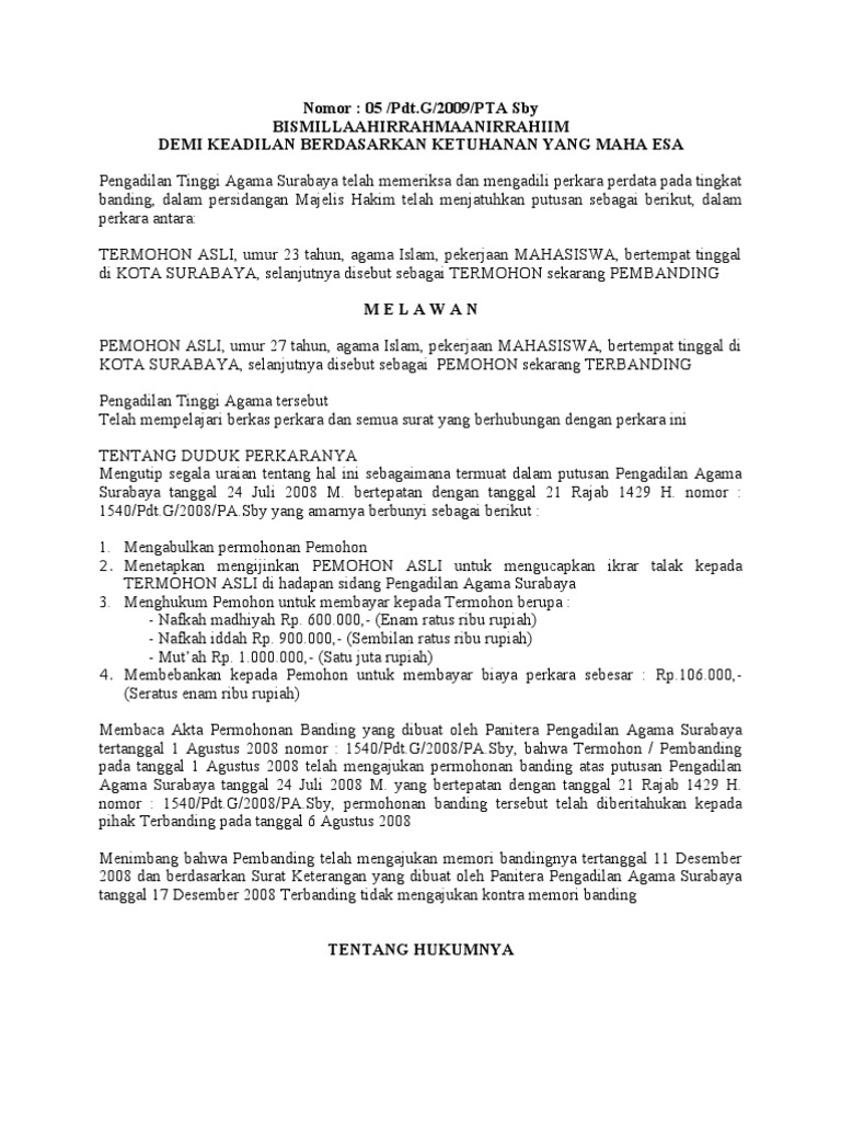 Perkara Banding Surat Contoh Memori Banding Perceraian Pengadilan Agama Nusagates