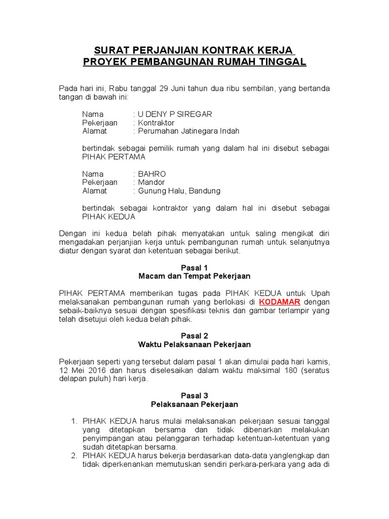 Contoh Surat Perjanjian Melabur