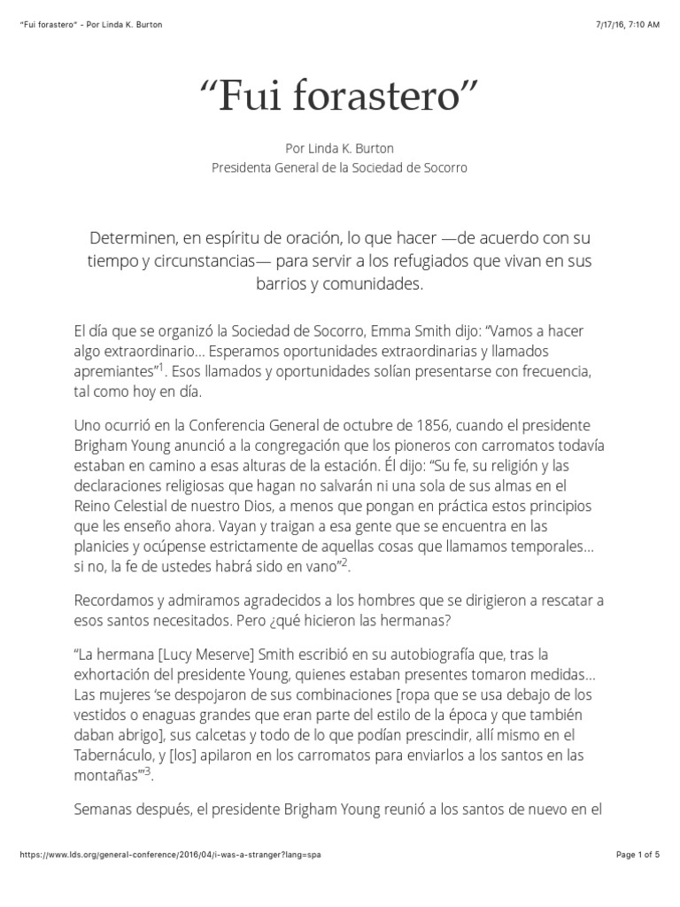 Fui Forastero - Por Linda K. Burton | PDF | Oración | Iglesia Católica