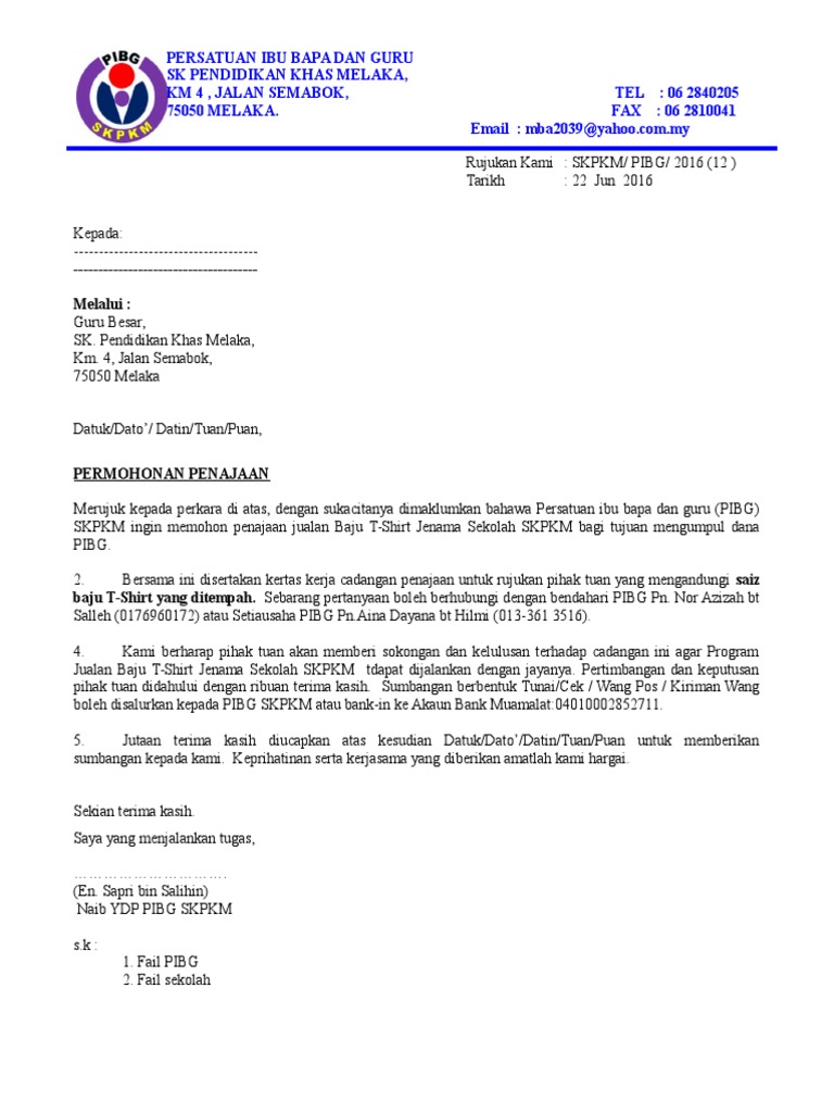 Surat Mohon Penaja T Shirt 2016 Pdf