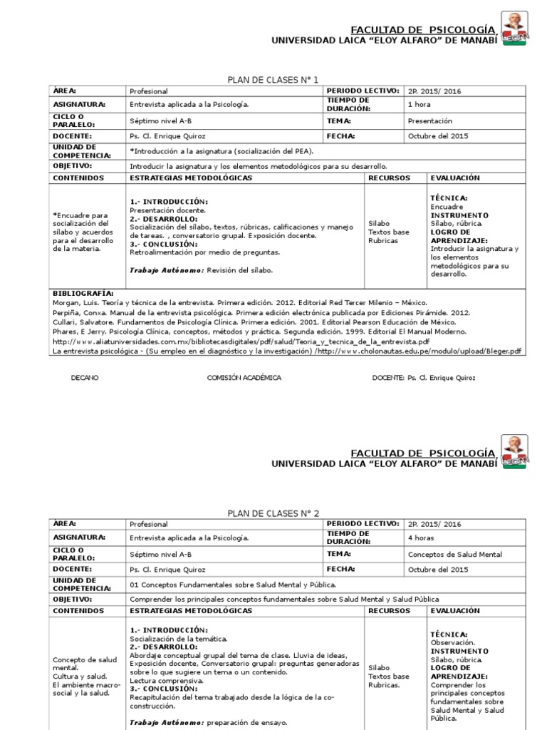 Plan de Clases Salud Mental | Descargar gratis PDF | Sicología | Maestros