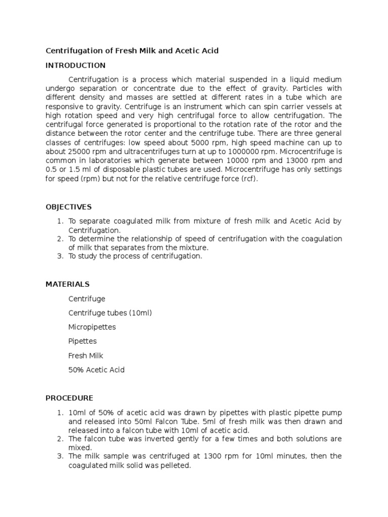 Centrifugation Lab Report PDF Centrifugation Centrifuge