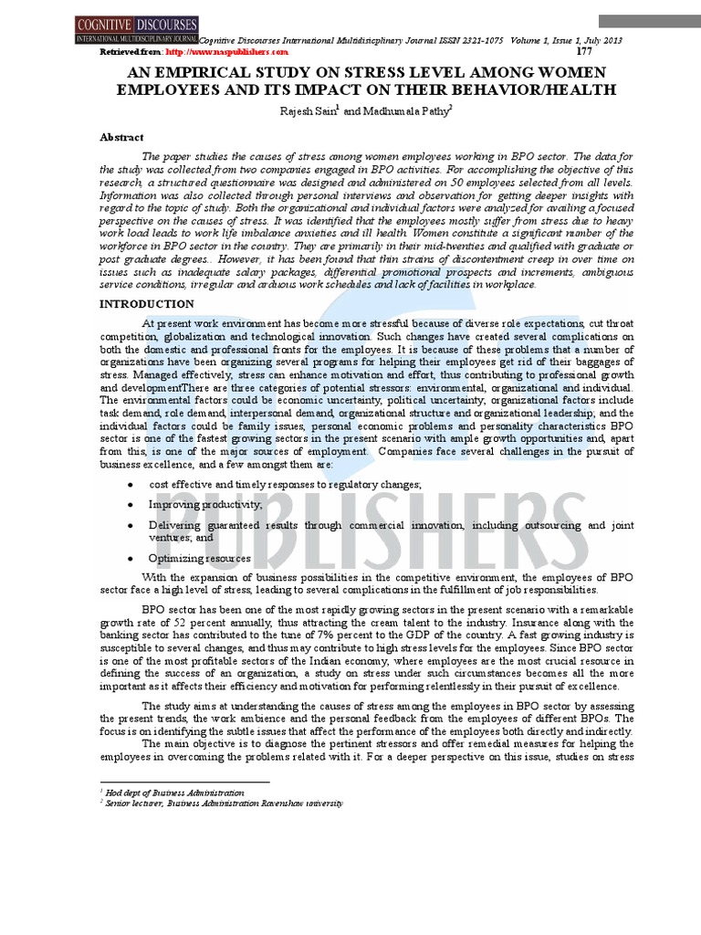 Stress in Women BPO Employees | PDF | Stress (Biology) | Business ...