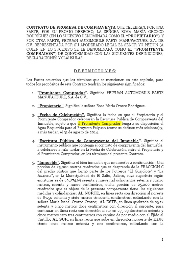 Contrato de Promesa Compraventa Propiedad Pagos
