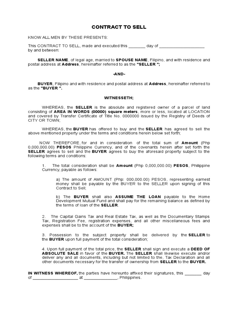 Contract To Sell Form | Sales | Notary Public