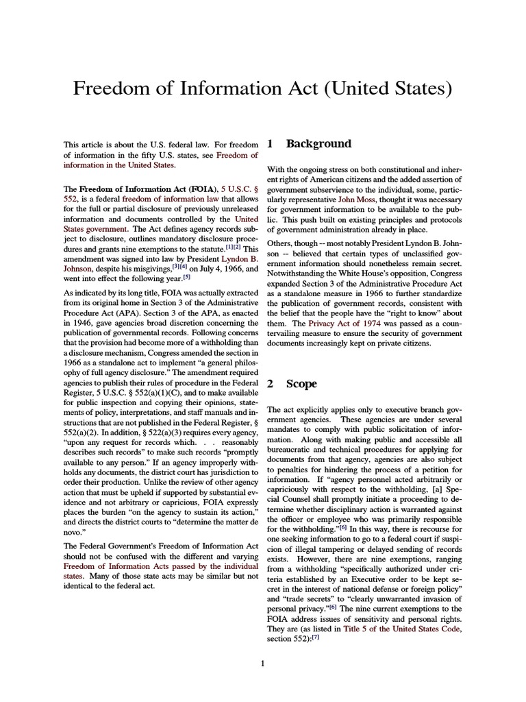 Freedom of Information Act (United States) PDF Freedom Of