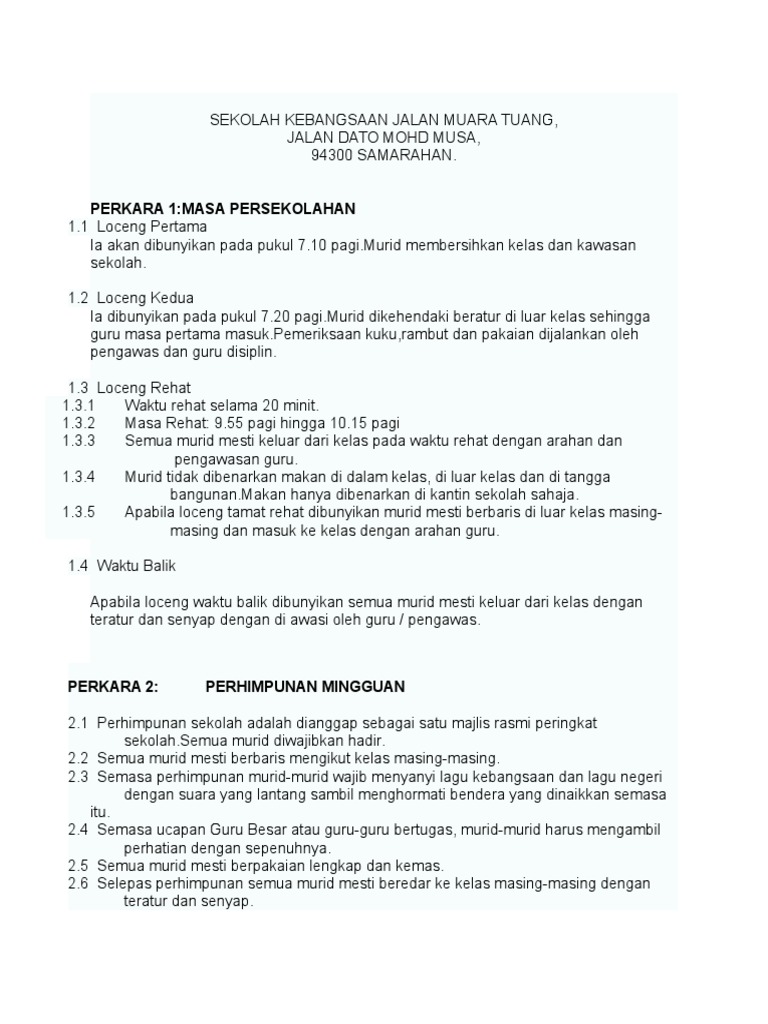 Peraturan Sekolah Kebangsaan Muara Tuang | PDF