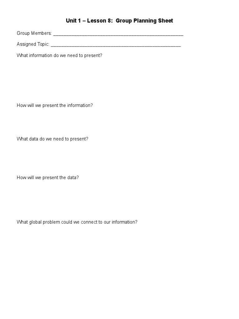 U1 l8 2 Group Planning Sheet | PDF