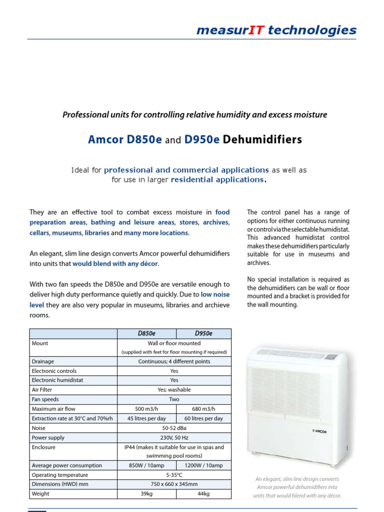 MeasurIT Amcor Dehumidifiers D850 D950 0911 Engineering