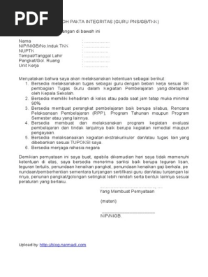 Contoh Surat Pakta Integritas Guru