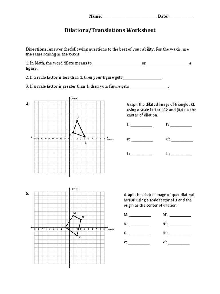 Dilations Translations  PDF  Cartesian Coordinate System Within Dilations Worksheet Answer Key