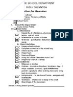 Checklist of Matters For Discussion:: Pupils' Orientation