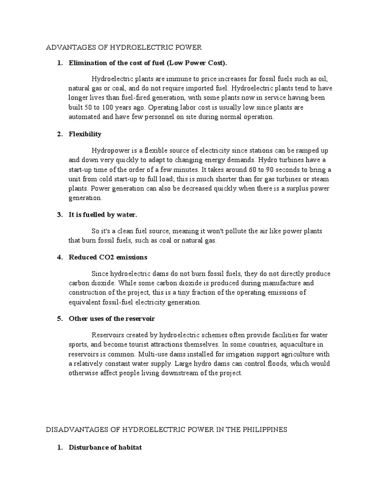 Advantages and Disadvantages of Hydroelectric Power PDF Hydroelectricity Energy Production