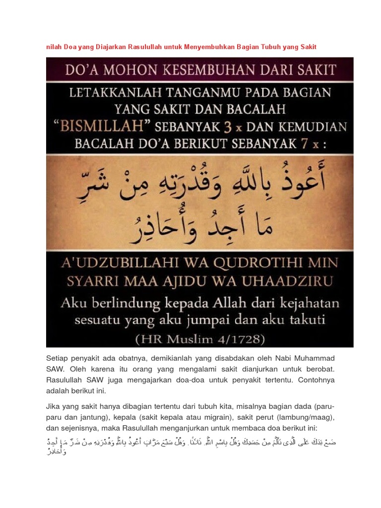 Doa Rasulullah Untuk Menyembuhkan Bagian Tubuh Yang Sakit Pdf