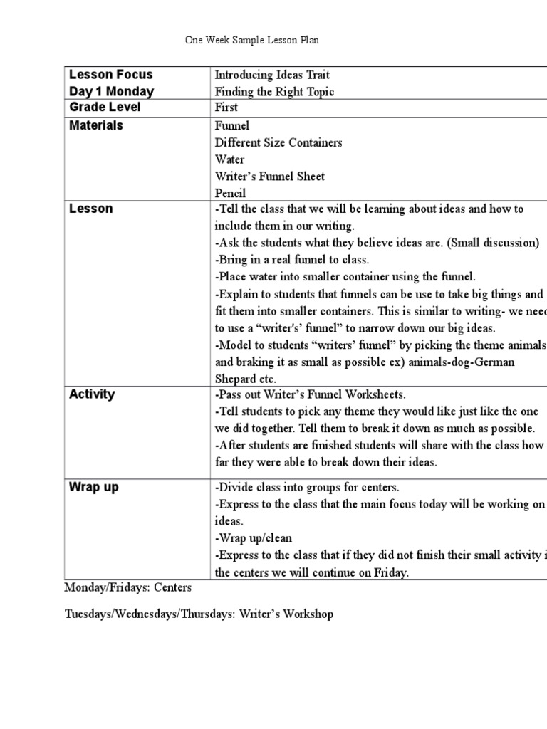 One Week Lesson Plan for First Grade | PDF | Lesson Plan | Pedagogy