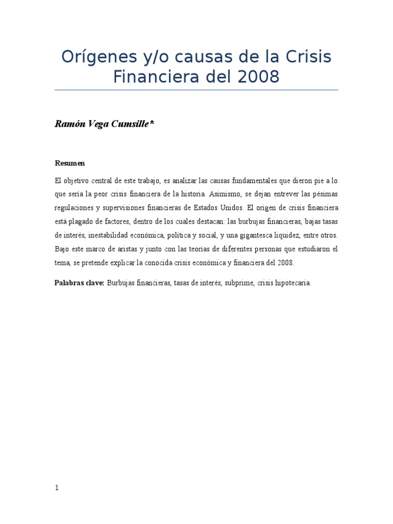 Causas de la Crisis Financiera 2008 | PDF | Crisis financiera de 2007 ...