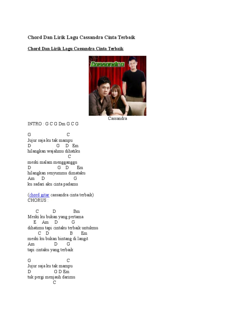 Chord Dan Lirik Lagu Cassandra Cinta Terbaik Pdf
