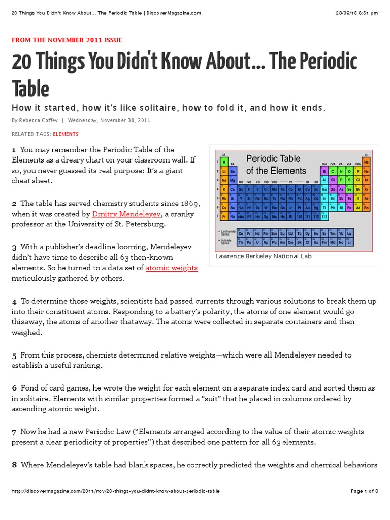 20 Things You Didn't Know About... The Periodic Table ...