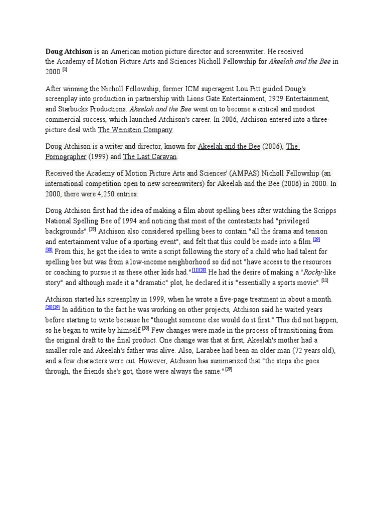 Doug Atchison: Akeelah and the Bee | PDF