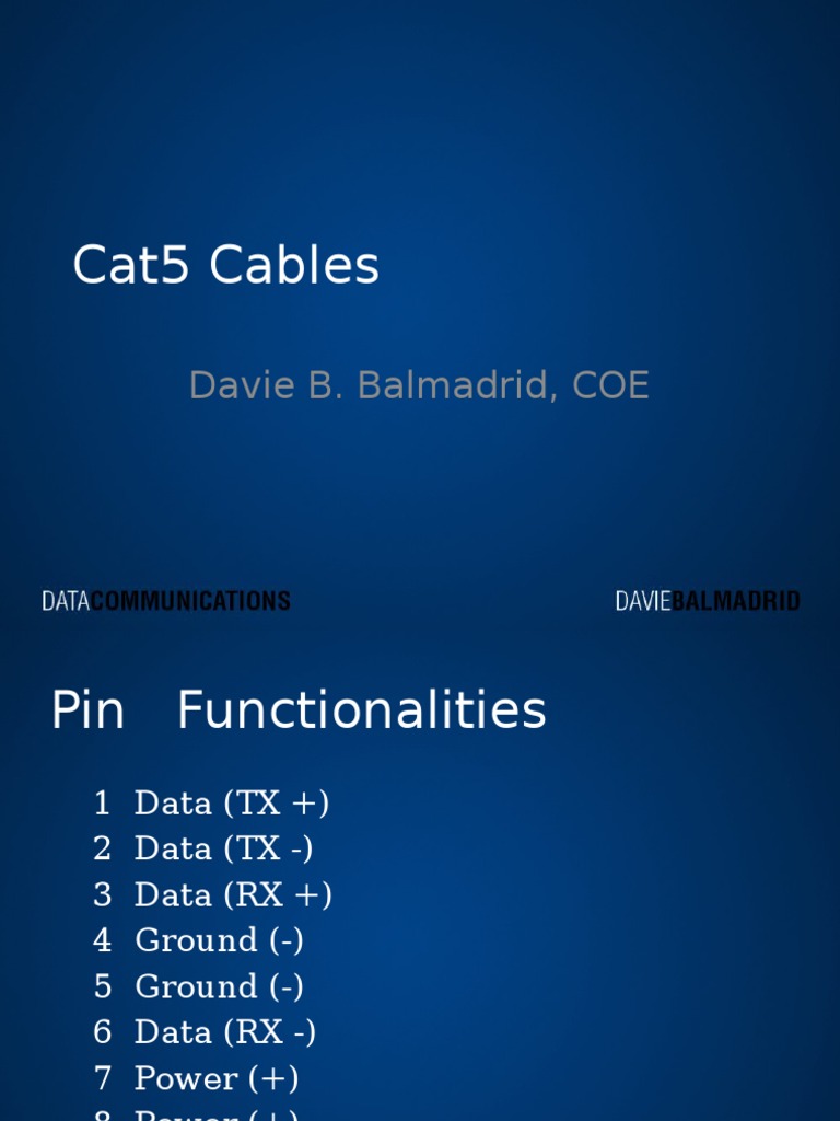Cat5 Cable Guide Pinouts, Color Codes & Uses PDF