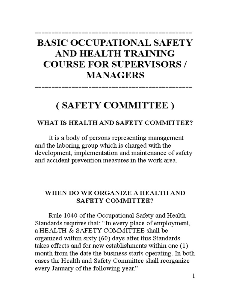 Health and Safety Committee Training | PDF | Occupational Safety And ...