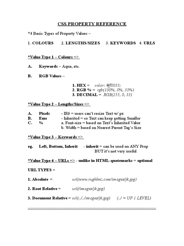 Appendix A Css Property Reference | PDF | Cascading Style Sheets ...