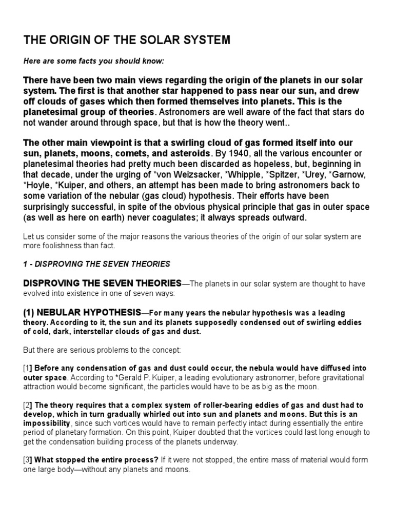 Worksheets Solar System Formation Theories