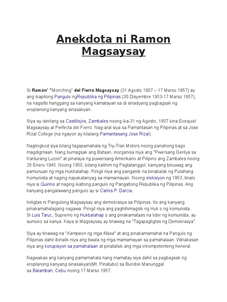 Anekdota Ni Ramon Magsaysay