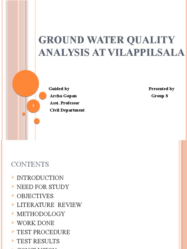 Ground Water Quality Analysis Water Resources Groundwater