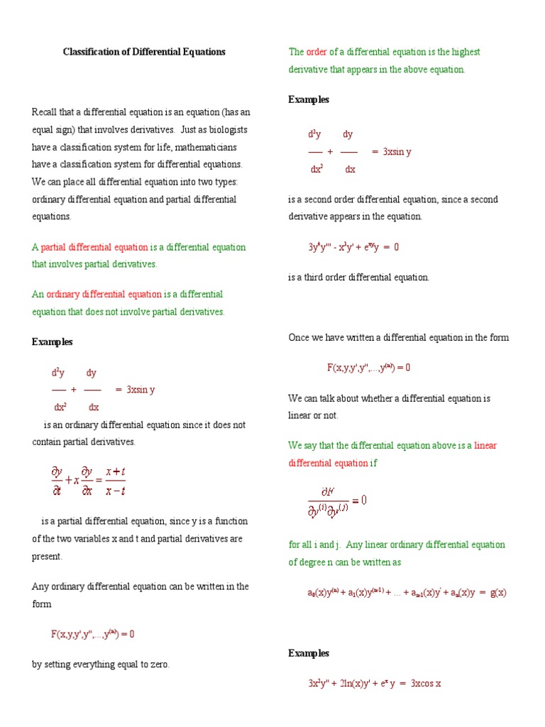 Order: Classification of Differential Equations | PDF