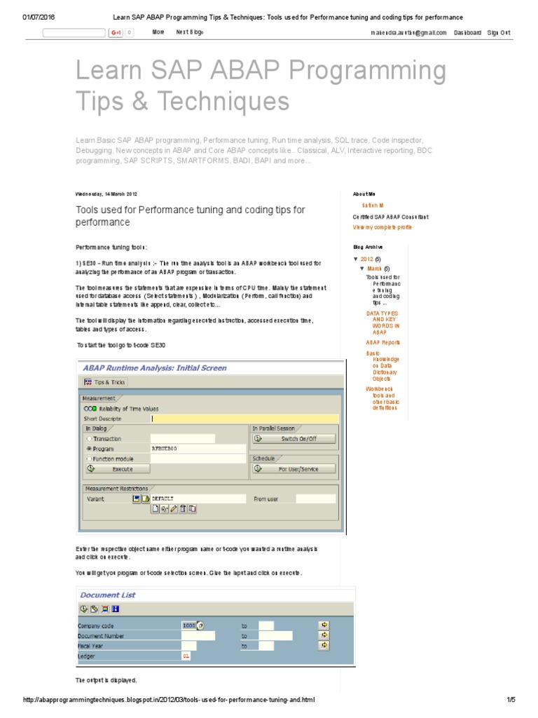 ABAP Performance Tuning Techniques | PDF | Database Index | Databases