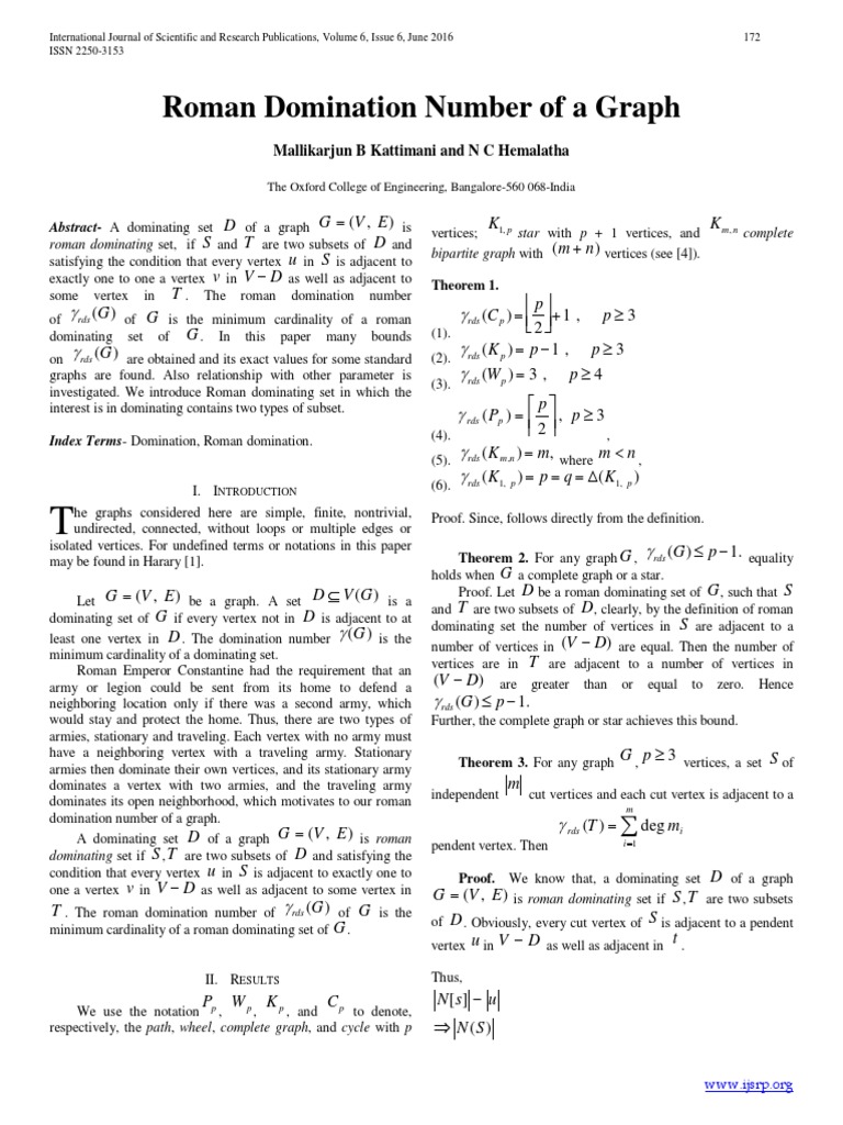 Roman Domination Number of A Graph | PDF | Vertex (Graph Theory ...