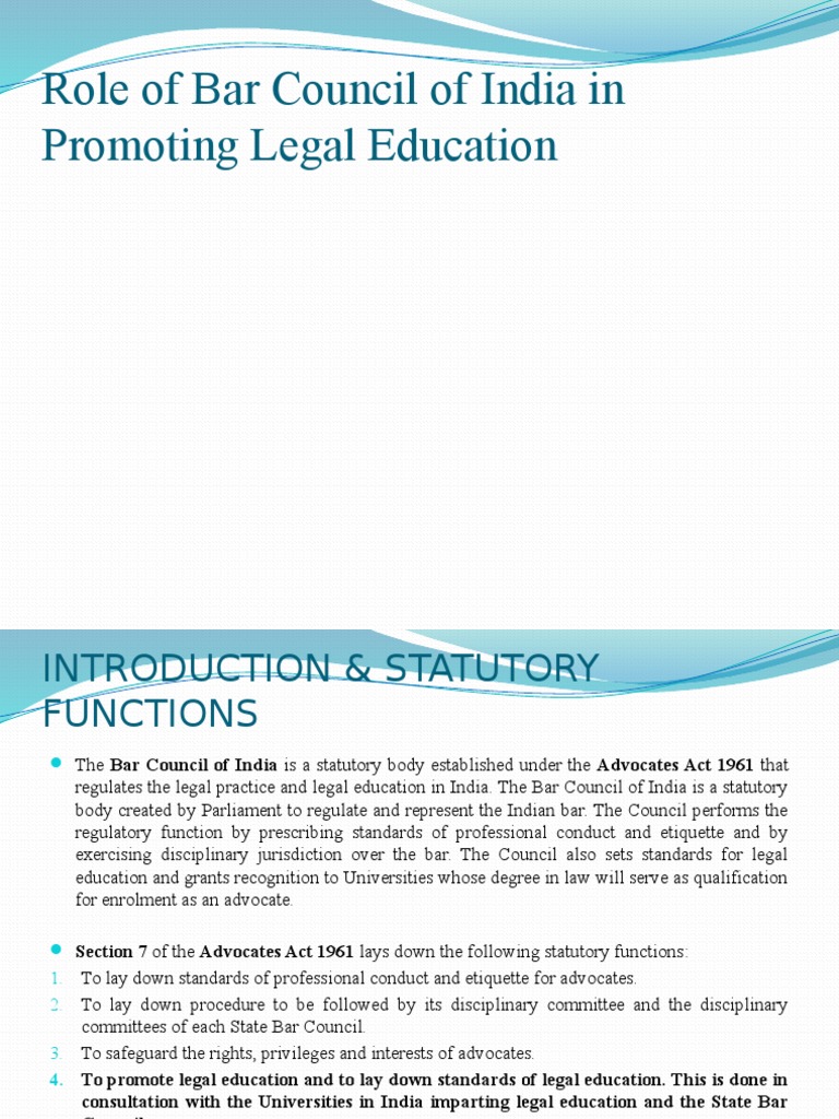 Role Of Bar Council Of India In Promoting Legal Education Pdf