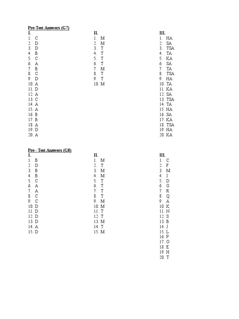 Grade 7 & 8 Pre-Test Answers | PDF | Technology & Engineering