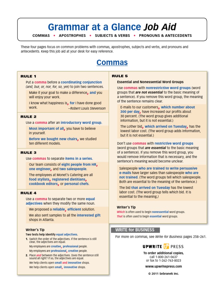 Essential Grammar Rules Job Aid | PDF | Grammatical Number | Plural