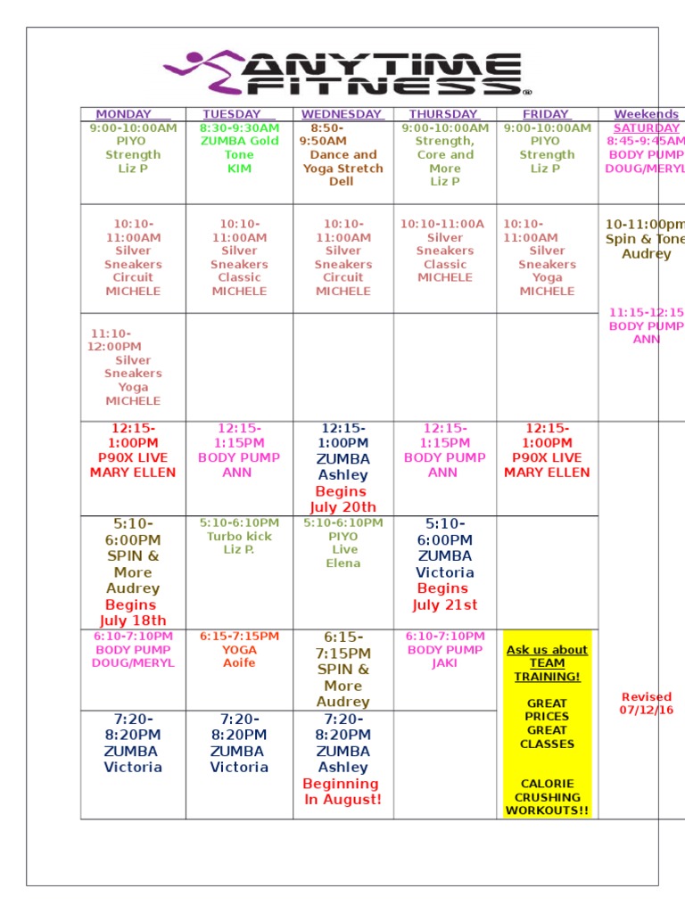 Body Pump Class Schedule | PDF | Cooking, Food & Wine