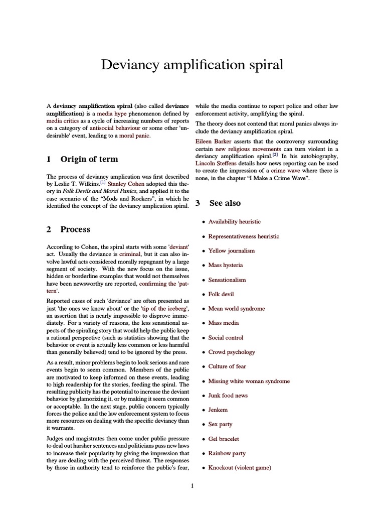 Deviancy Amplification Spiral Deviance (Sociology) Psychology