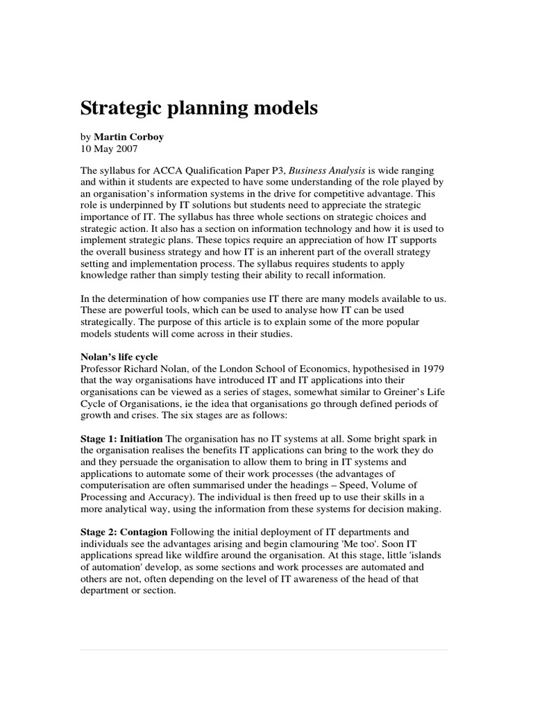 Strategic Planning Models Overview | PDF | Strategic Management | Point ...